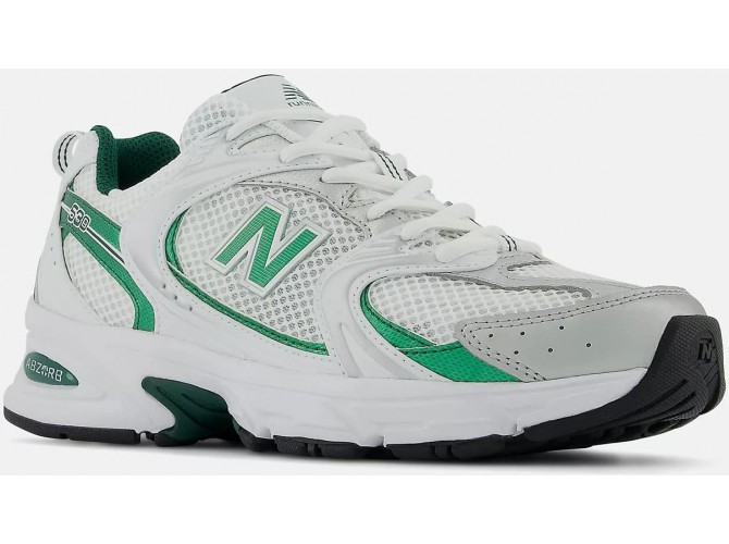 New Balance 530 White with nightwatch green