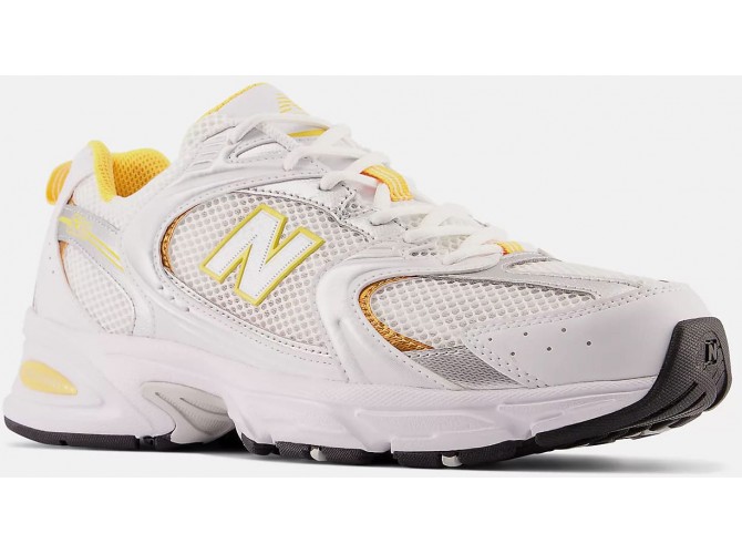 New Balance 530 White with vibrant apricot