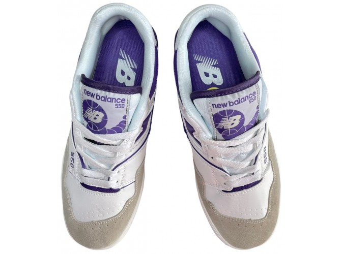 New Balance 550 white prism purple женские белые с фиолетовым