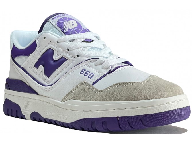 New Balance 550 white prism purple женские белые с фиолетовым