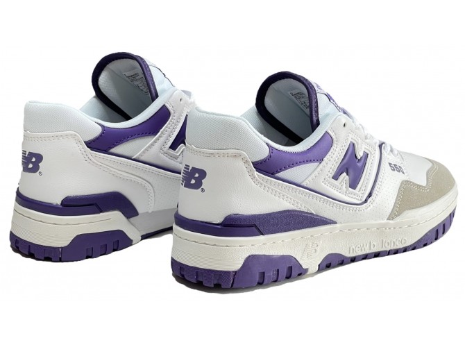New Balance 550 white prism purple женские белые с фиолетовым