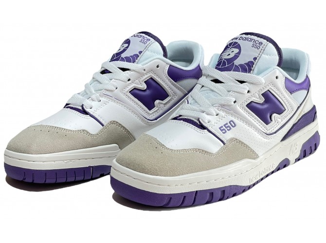 New Balance 550 white prism purple женские белые с фиолетовым