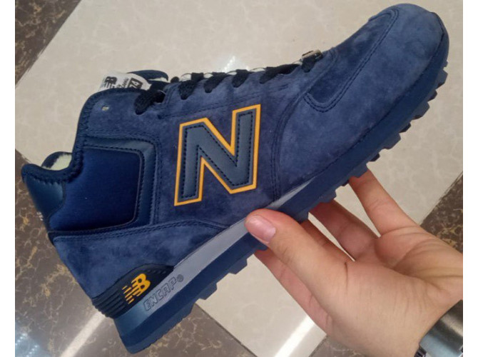 New Balance 574 Mid Deep Blue Yellow с мехом