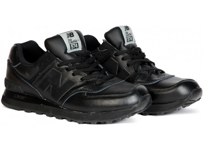 New Balance 574 All Black мужские кожаные