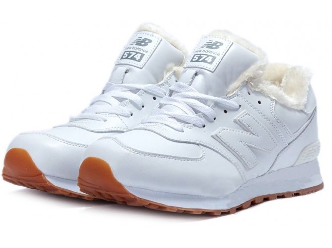 New Balance 574 White Winter белые зимние с мехом