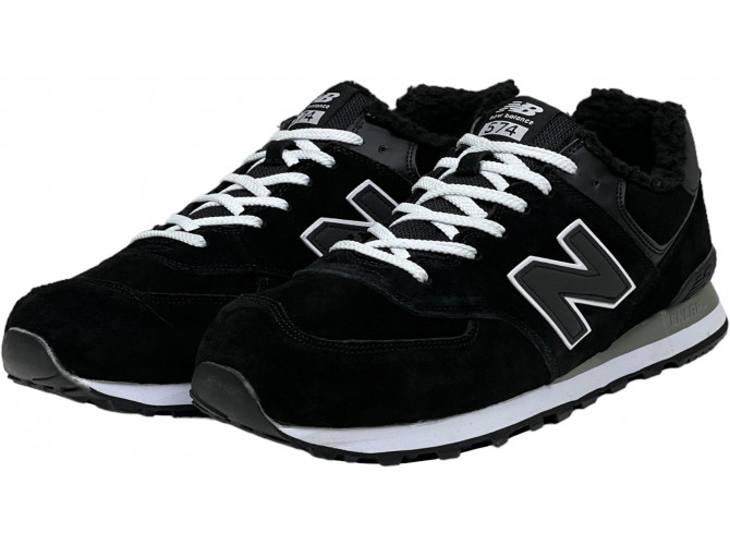 New Balance 574 Black White Big Size с мехом