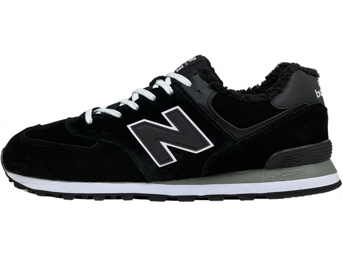 New Balance 574 Black White Big Size с мехом