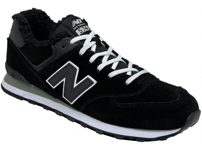 New Balance 574 Black White Big Size с мехом