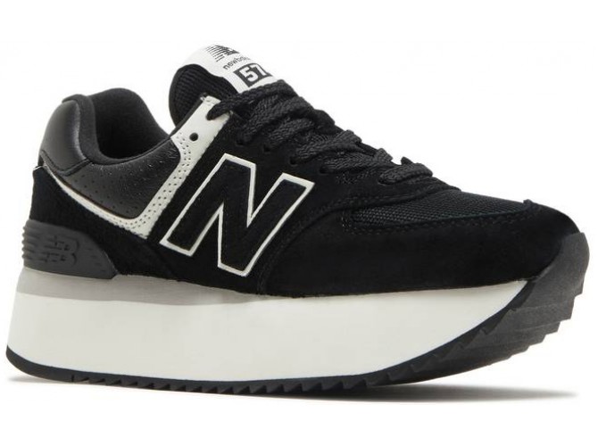 New Balance 574+ Black White на платформе