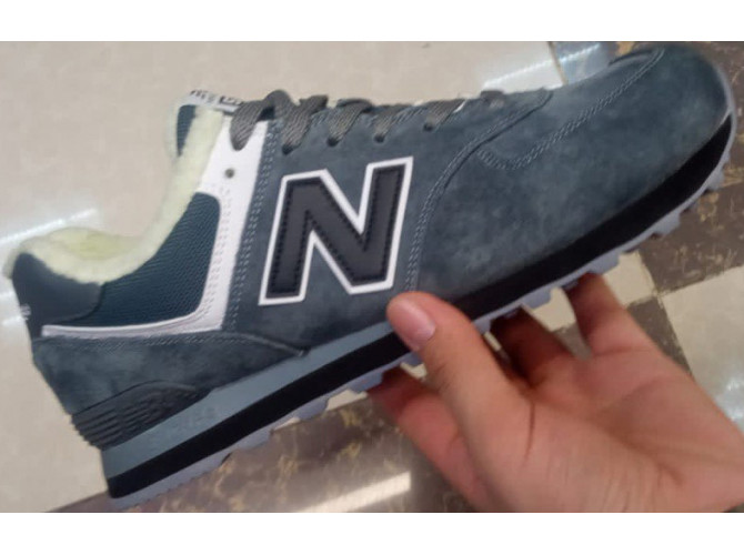 New Balance 574 Blue Grey Black с мехом