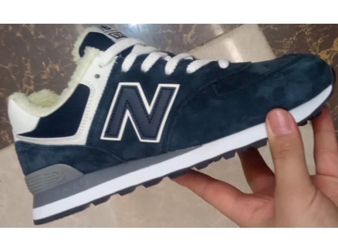 New Balance 574 Blue White Grey с мехом