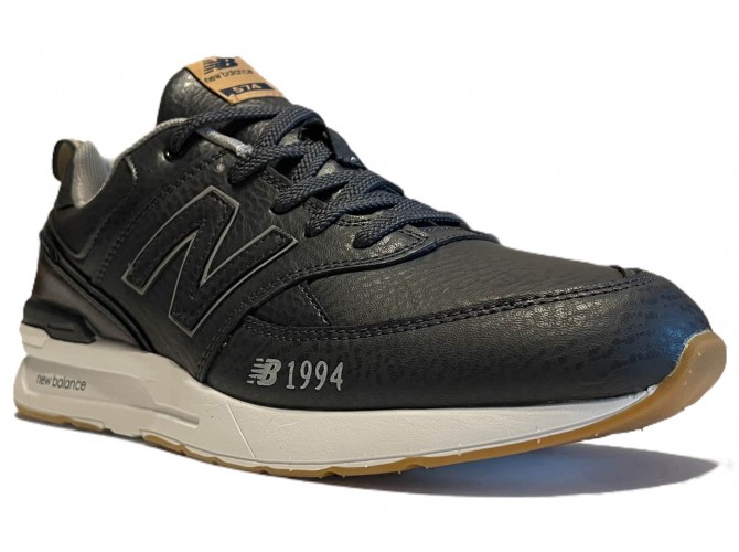 Кроссовки New Balance 574  мужские черные кожаные матовые
