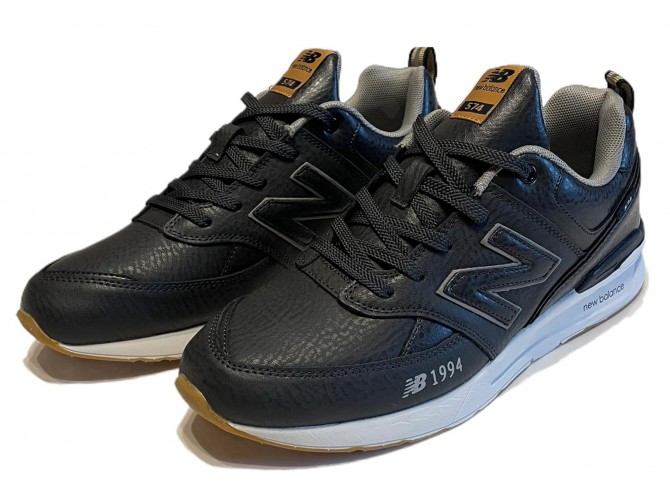 Кроссовки New Balance 574  мужские черные кожаные матовые