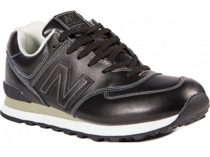 New Balance 574 черные с белым кожаные