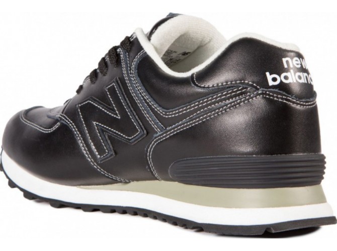 New Balance 574 черные с белым кожаные