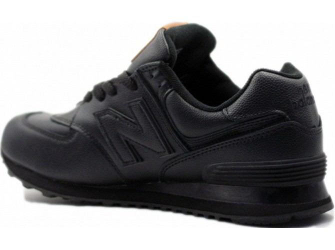 New Balance 574 мужские кожаные полностью чёрные