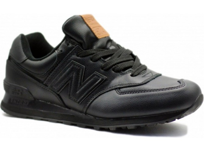 New Balance 574 мужские кожаные полностью чёрные