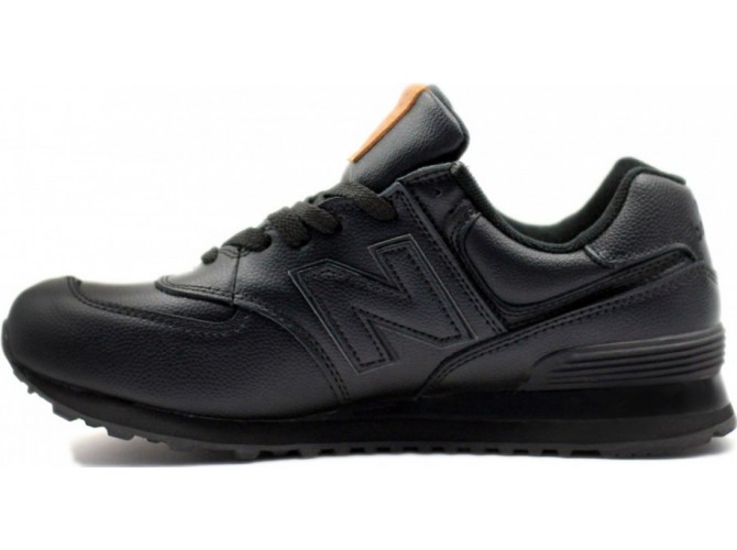 New Balance 574 мужские кожаные полностью чёрные