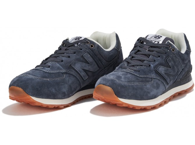 New Balance 574 deep blue мужские замшевые