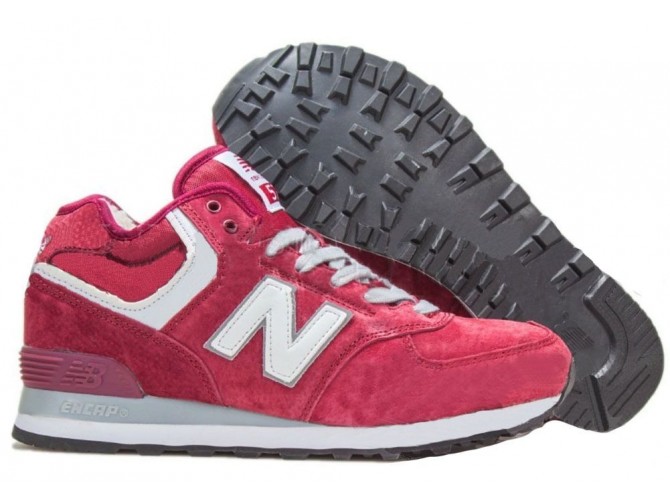 Кроссовки New Balance 574 High зимние замша женские красные