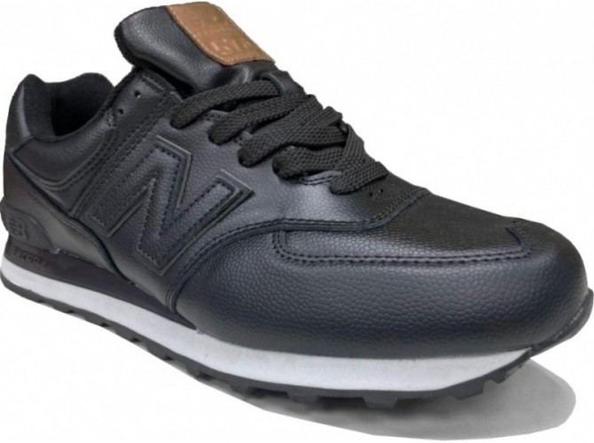 Кроссовки New Balance 574 Кожаные Матовые чёрные