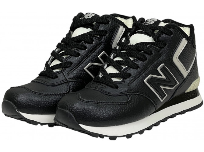 New Balance 574 Mid Black White Leather с мехом