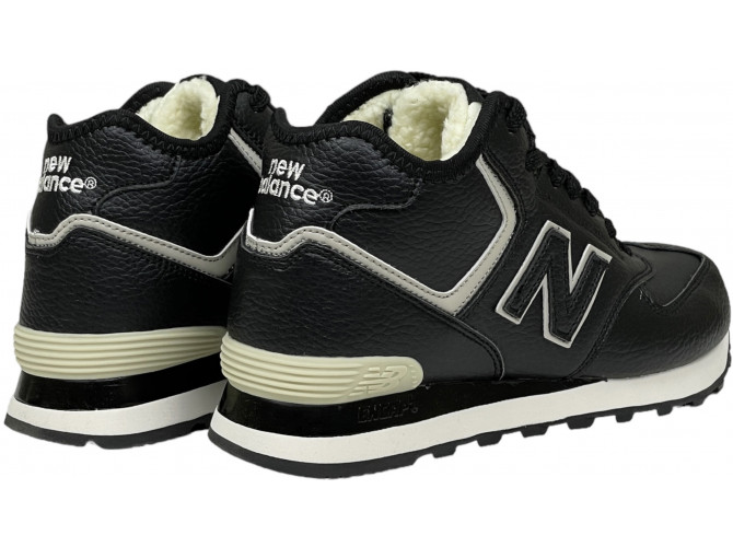 New Balance 574 Mid Black White Leather с мехом