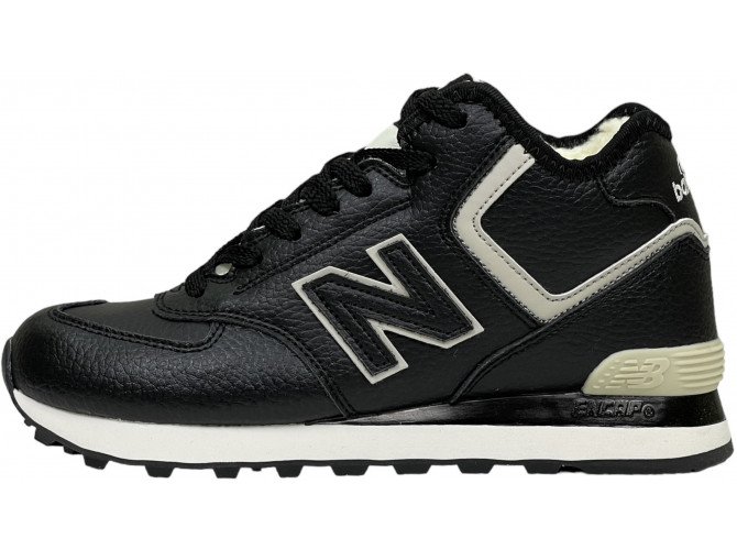 New Balance 574 Mid Black White Leather с мехом