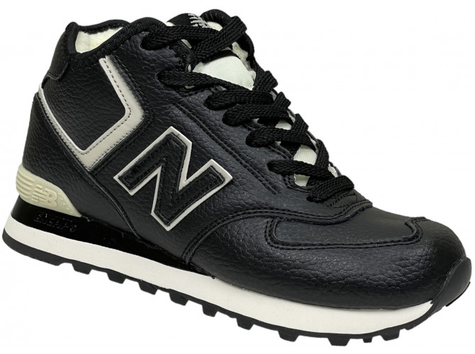 New Balance 574 Mid Black White Leather с мехом