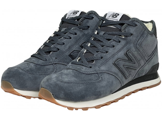 New Balance 574 Mid Deep Blue замшевые с мехом