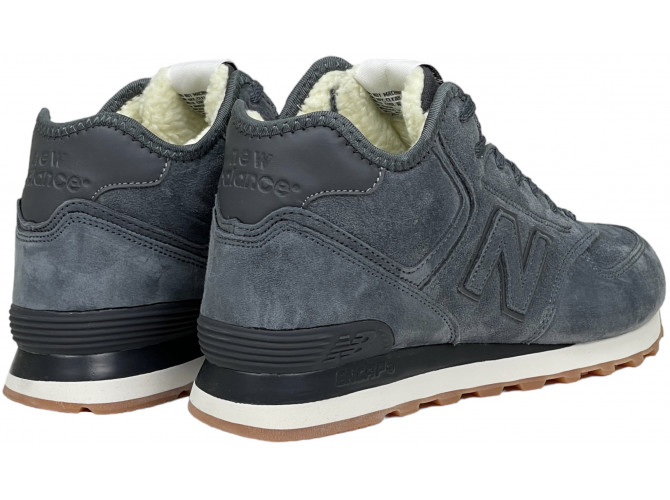 New Balance 574 Mid Deep Blue замшевые с мехом
