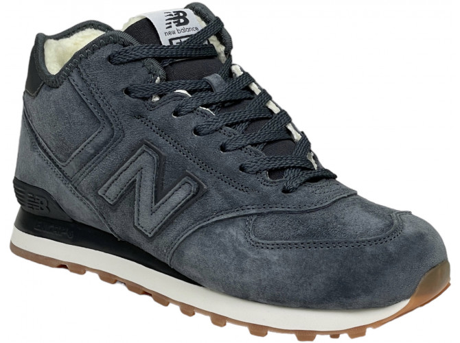 New Balance 574 Mid Deep Blue замшевые с мехом