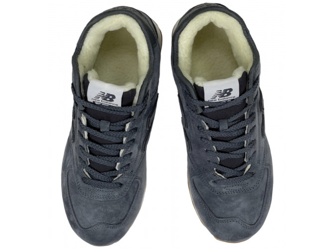 New Balance 574 Mid Deep Blue замшевые с мехом