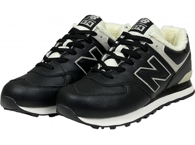New Balance 574 мужские кожаные черные с мехом