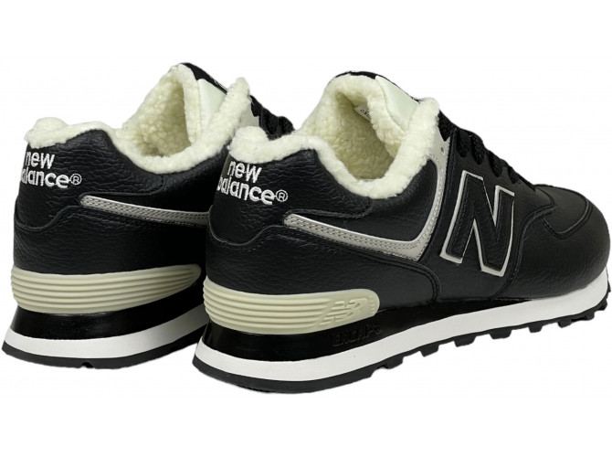 New Balance 574 мужские кожаные черные с мехом