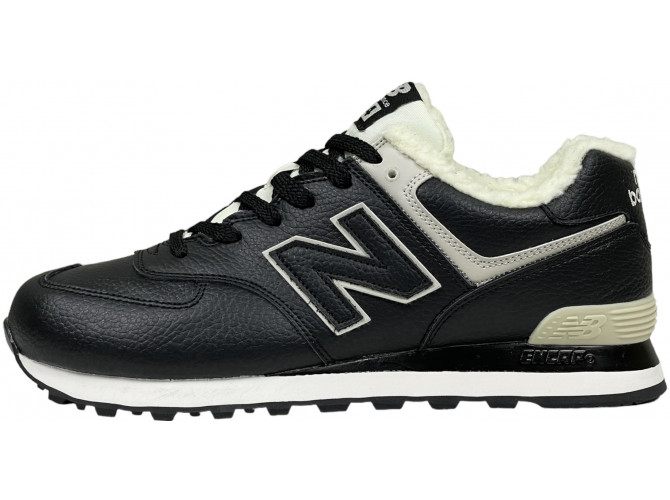 New Balance 574 мужские кожаные черные с мехом