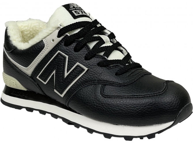 New Balance 574 мужские кожаные черные с мехом