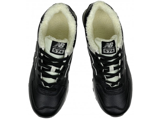 New Balance 574 мужские кожаные черные с мехом