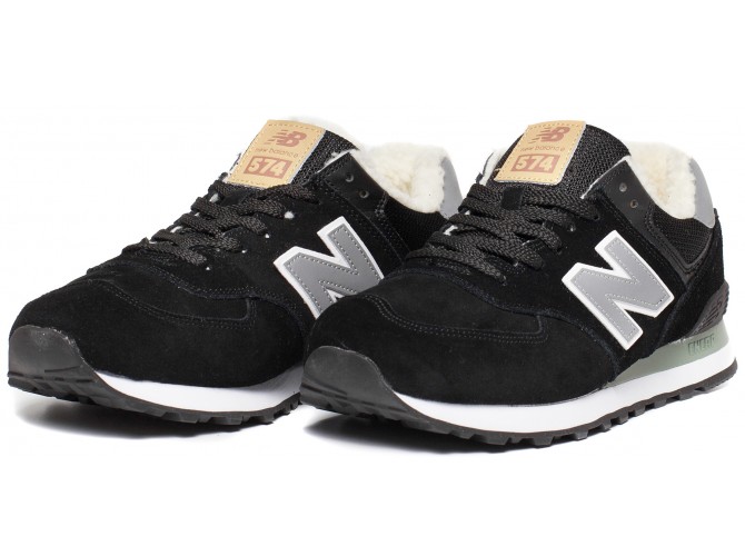 Кроссовки New Balance 574 navy grey winter edition зимние с мехом
