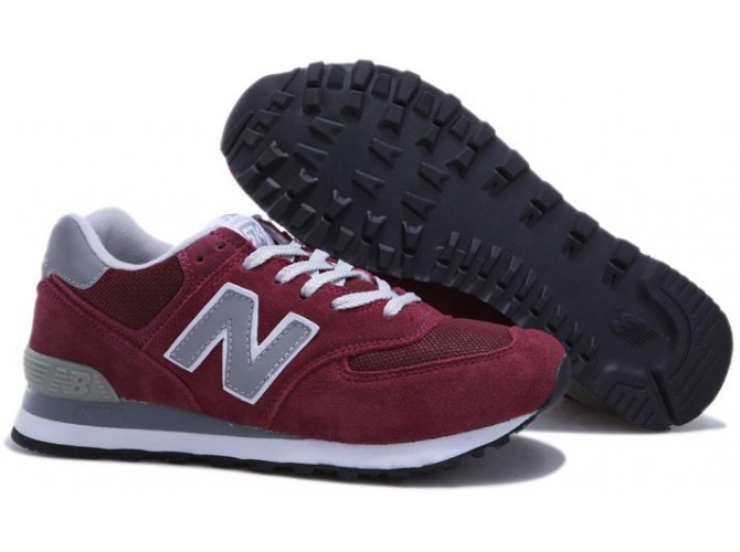 Кроссовки New Balance 574 темно-бордовые с серым