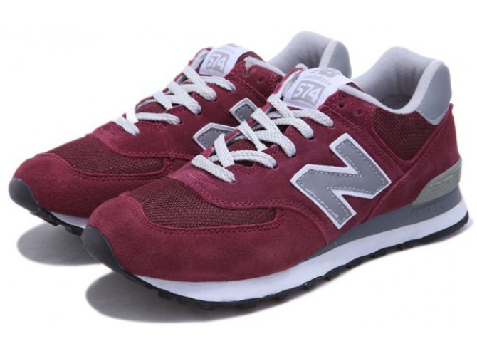 Кроссовки New Balance 574 темно-бордовые с серым