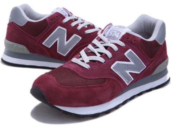 Кроссовки New Balance 574 темно-бордовые с серым