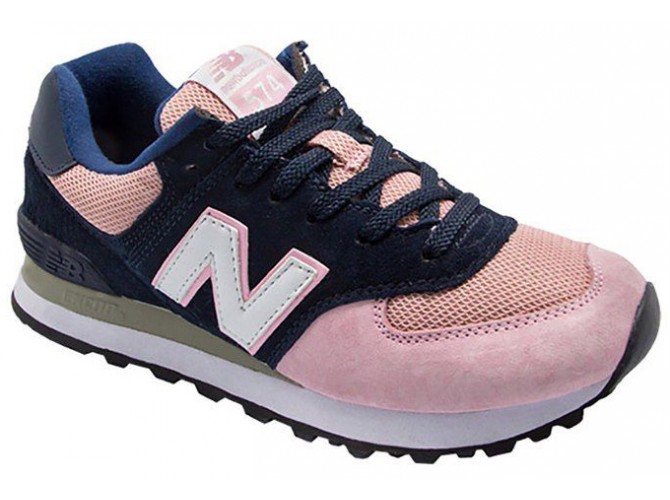 New Balance 574 темно-синие с розовым