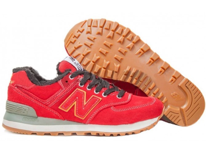 Кроссовки New Balance 574 Winter зимние с мехом красные