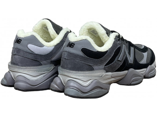 New Balance 9060 Black Grey с мехом