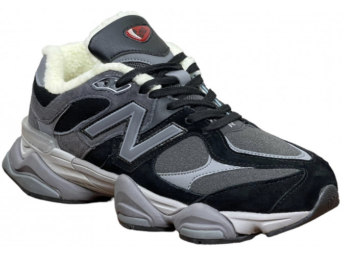 New Balance 9060 Black Grey с мехом