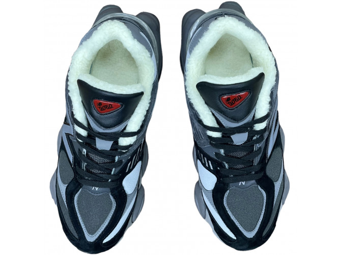 New Balance 9060 Black Grey с мехом
