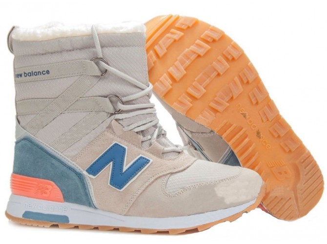 New Balance Snow Boots женские зимние с мехом бежевые с синим