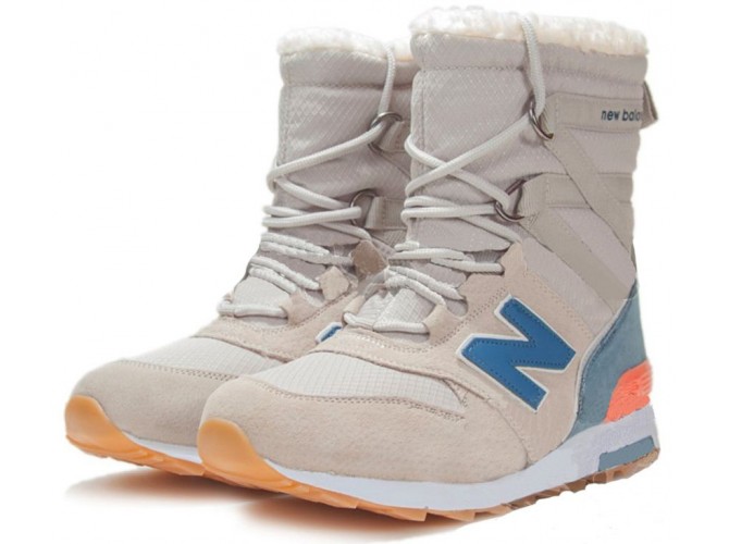 New Balance Snow Boots женские зимние с мехом бежевые с синим