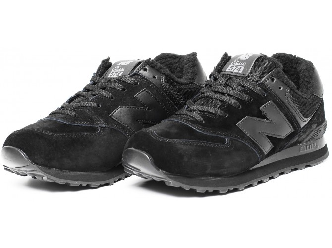 Кроссовки New Balance 574 classic зимние черные с мехом
